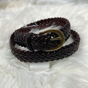 Brown Woven Leather Belt with Brass Buckle, Size 32